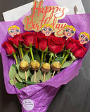 Floral Red roses with custom topper & characters